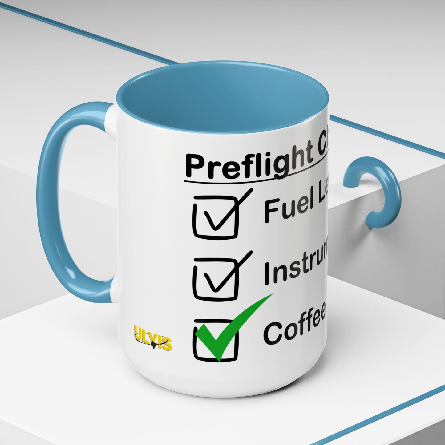 Preflight Checklist Accent Mug 15oz Light Blue