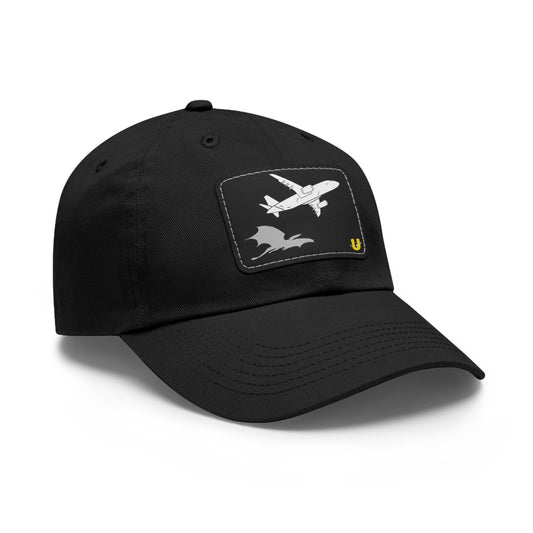 Dragon's Ascent dad hat black with black leather patch