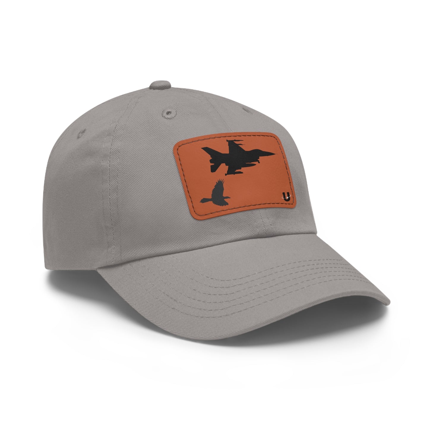 Predator's Echo dad hat grey with brown leather patch