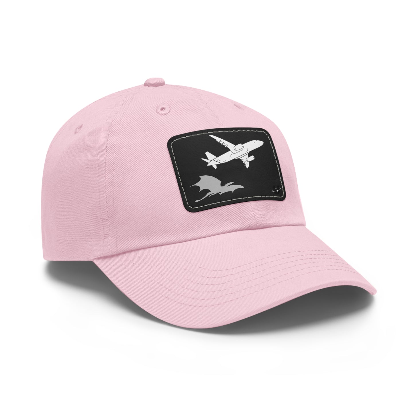 Dragon's Ascent dad hat pink with black leather patch