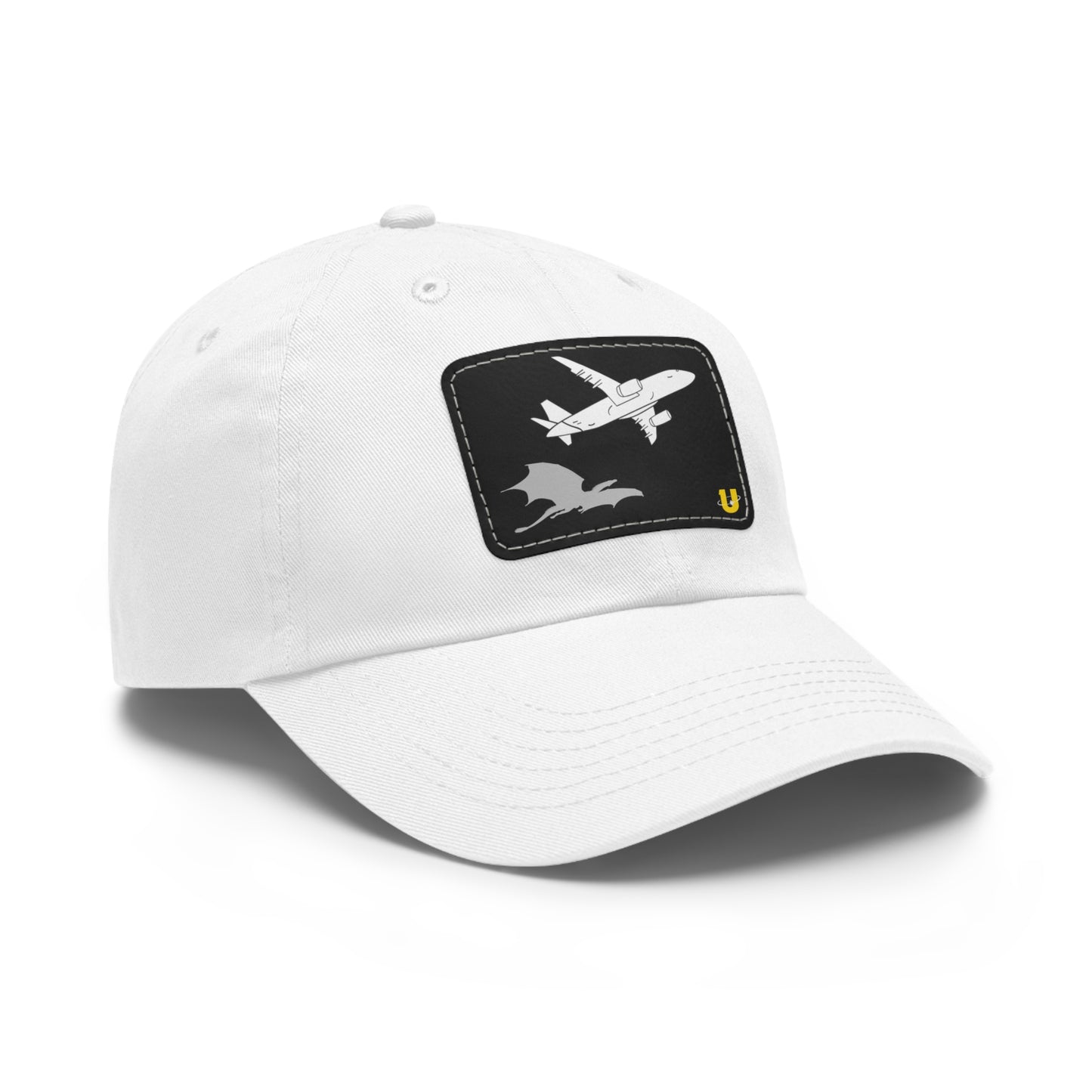 Dragon's Ascent dad hat white with black leather patch