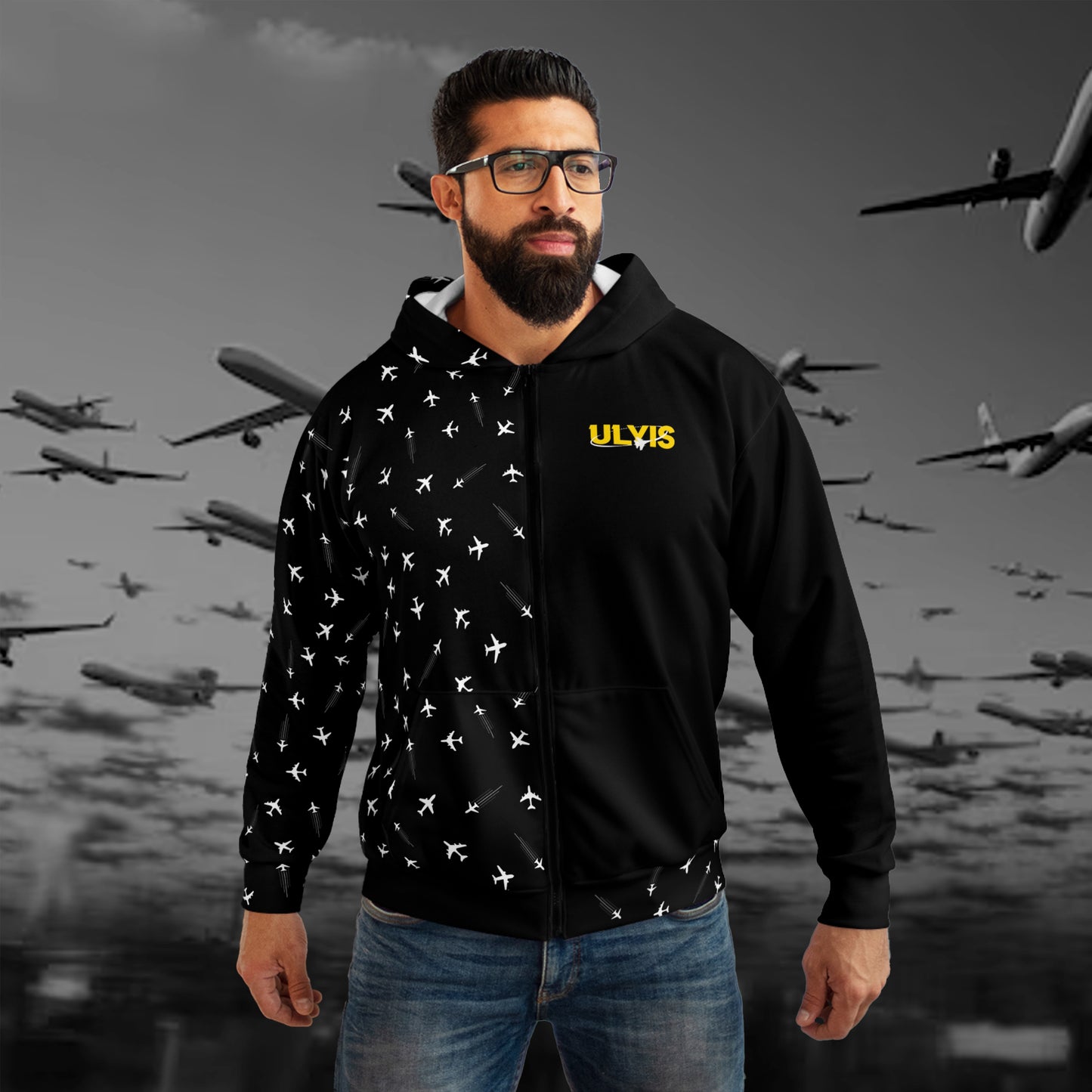 High Altitude Two-tone Aviation Unisex Zip Hoodie (AOP)