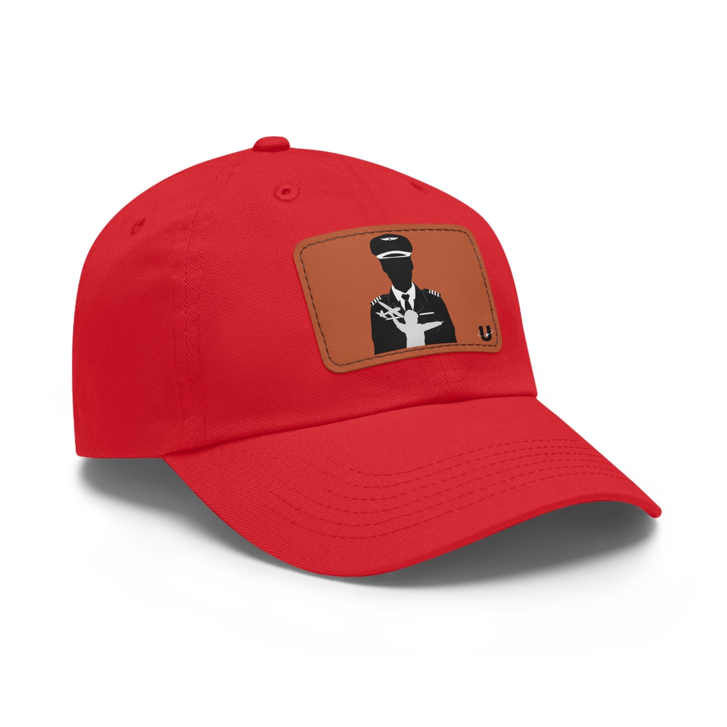 Aviation Aspirations dad hat red with brown leather patch