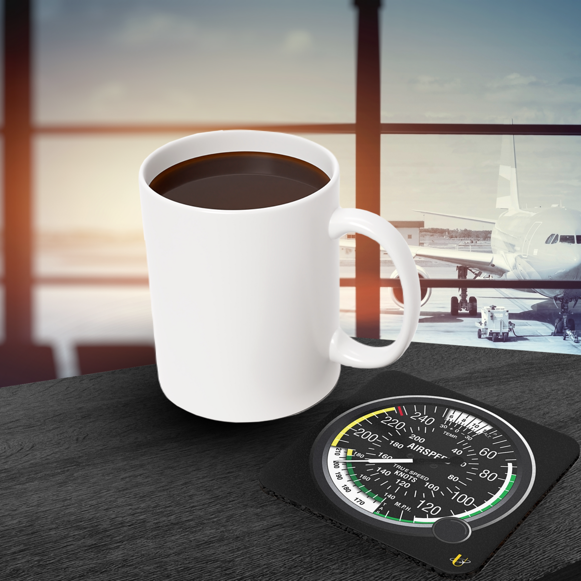 Airspeed Indicator Aviation cork back square coaster (airport background)