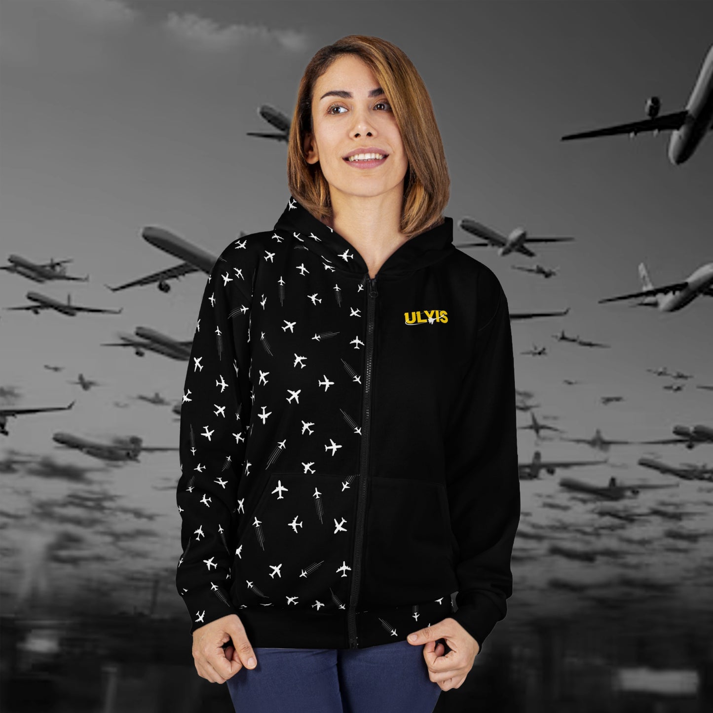 High Altitude Two-tone Aviation Unisex Zip Hoodie (AOP)