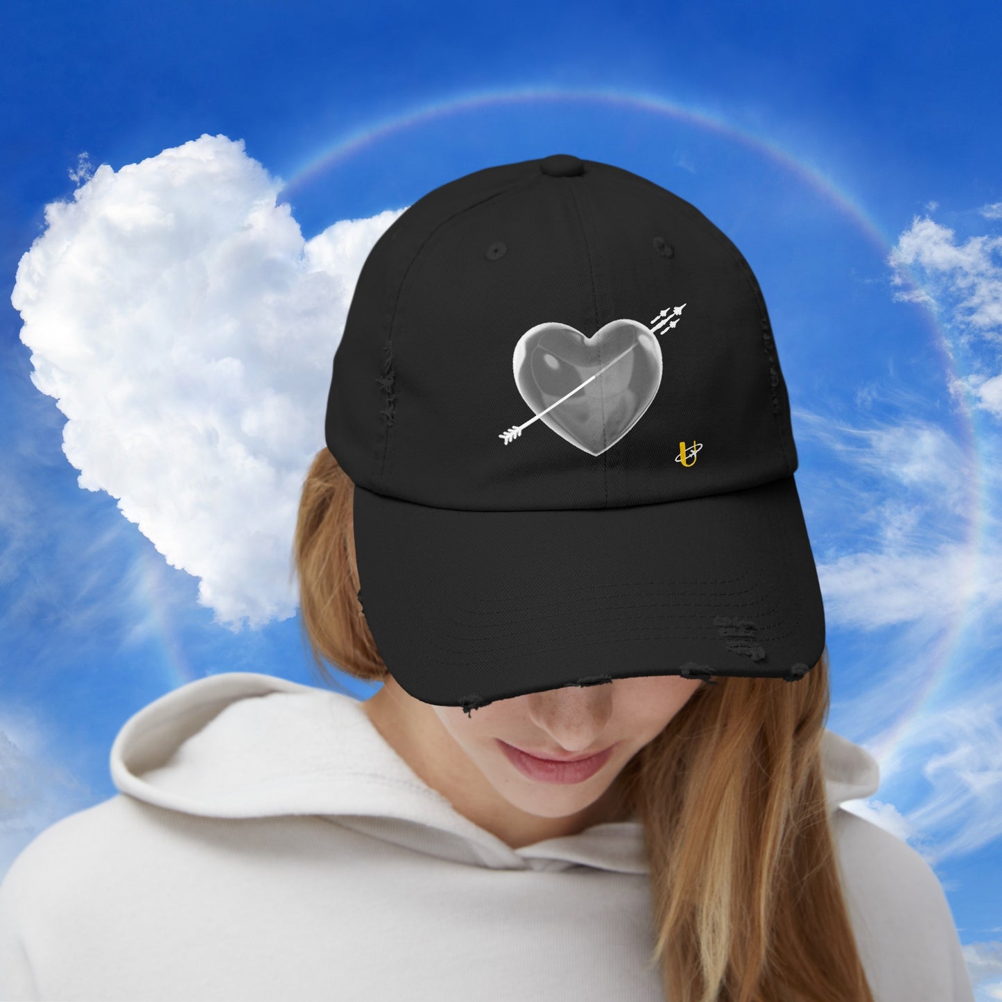 Woman wearing black "Love Jet hat