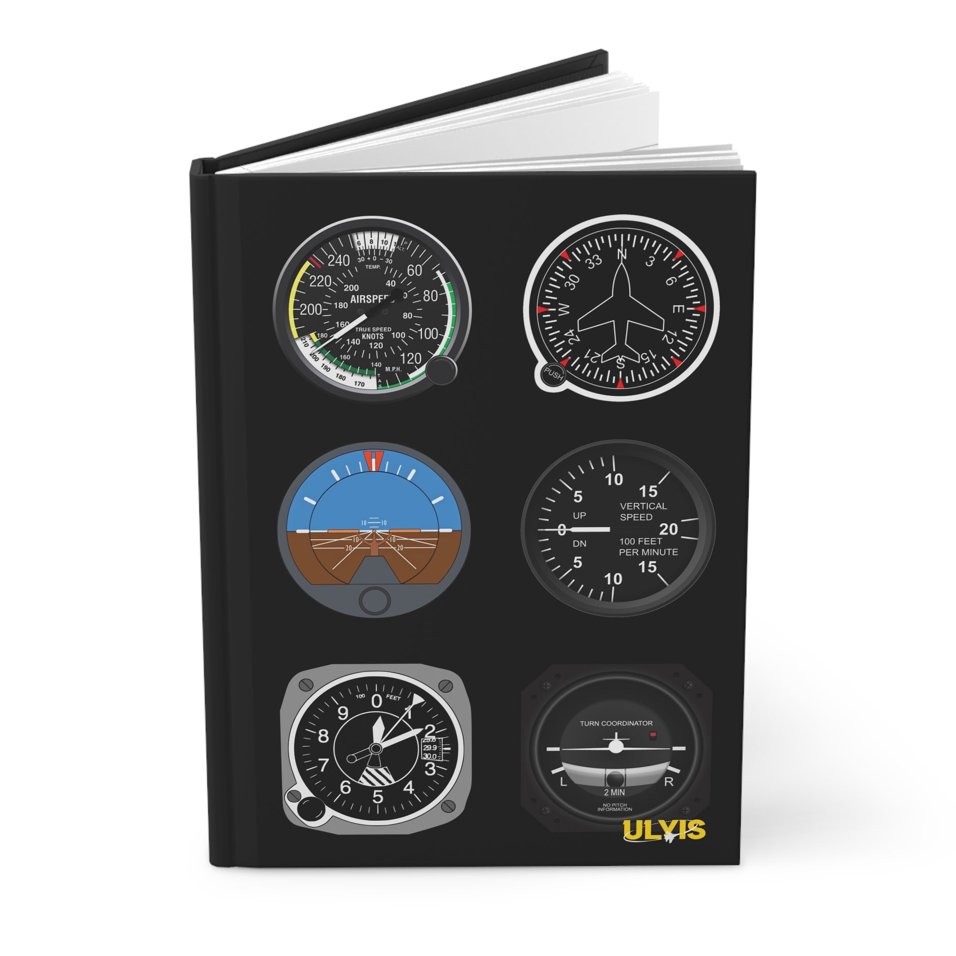 6-pack Flight Instrument Hard Cover Journal standing