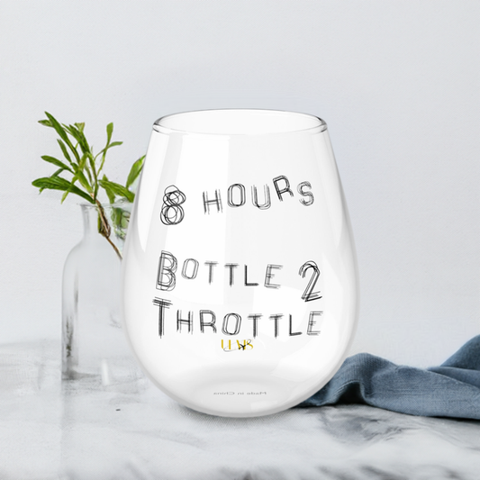 8 Hours bottle 2 throttle wine glass on kitchen table